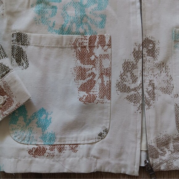 Denim Coat Jacket Women Medium Organic Cotton Zip Front Pockets Cream Floral NWT - Picture 5 of 15
